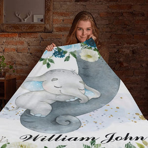 Blankets USA MADE Personalized elephant Baby Blankets, Baby Boy Blankets Newborn Soft, Baby Blanket