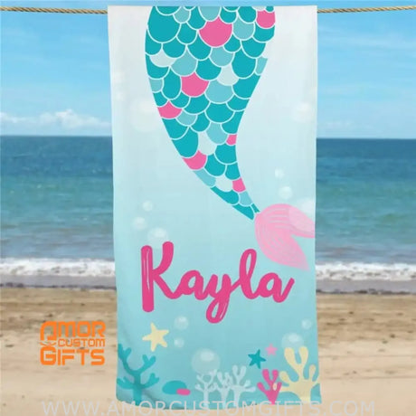 Towels USA MADE Personalized Mermaid Tail Beach Towel, Personalized Mermaid Beach Towel, Girls Gift, Summer Pool Party Essentials