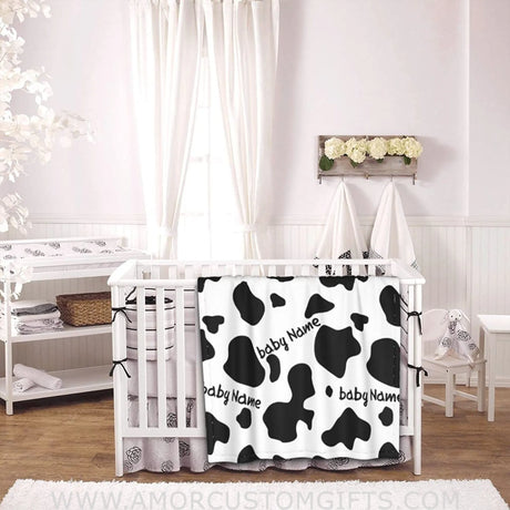 Blankets USA MADE Personalized Milk Cow Baby Blankets, Customized Baby Girl Boy Gifts for Newborn Infant