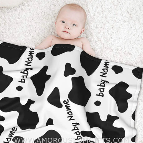 Blankets USA MADE Personalized Milk Cow Baby Blankets, Customized Baby Girl Boy Gifts for Newborn Infant