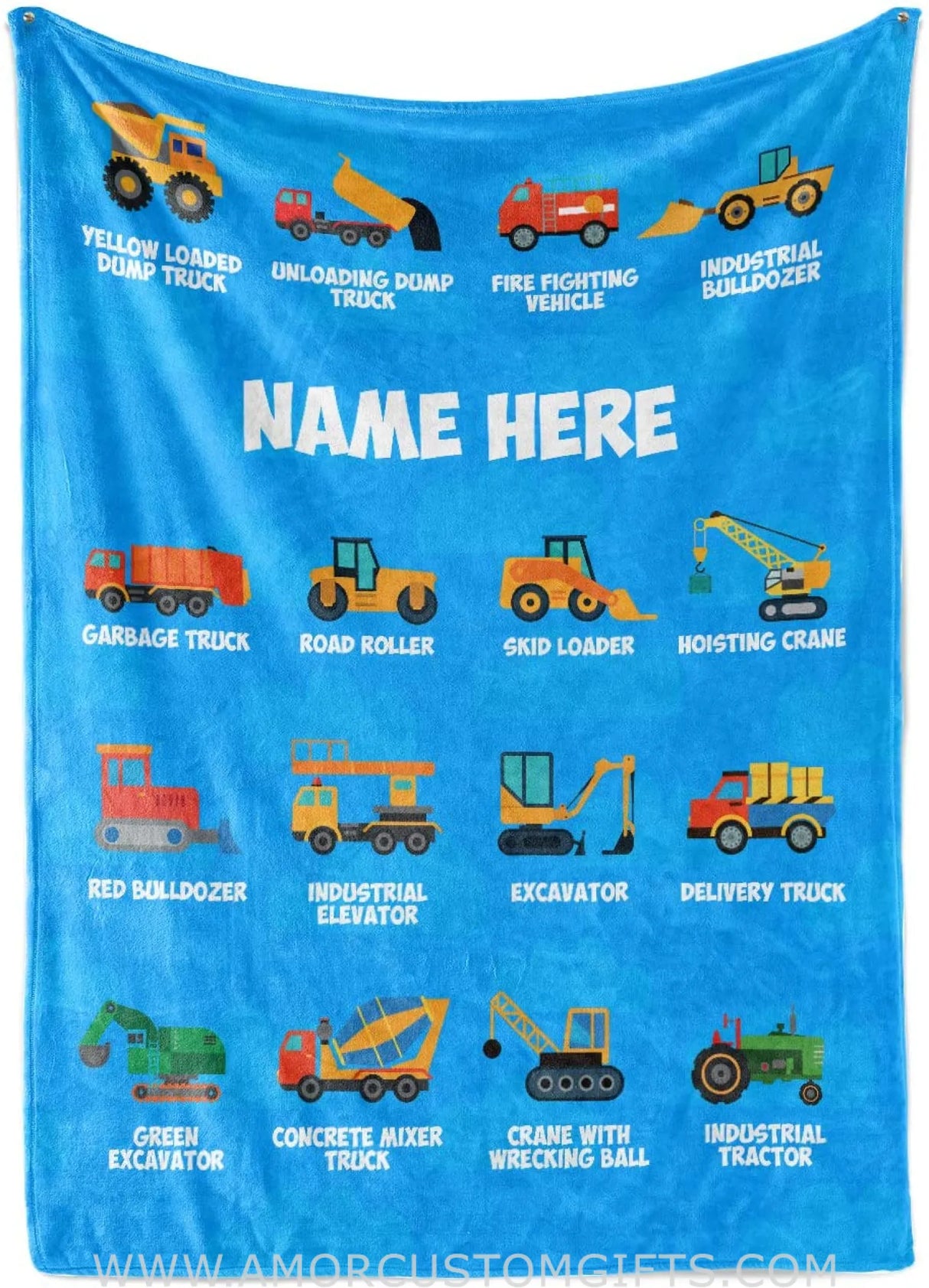 Blankets Personalized Name Dump Truck Bulldozer Fleece and Sherpa Throw Blankets, Construction Tonka Dump Trucks Tractor Firetruck blanket