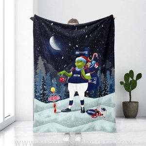 Blankets Personalized Name Grinch Santa NFL New England Patriots Christmas Blanket