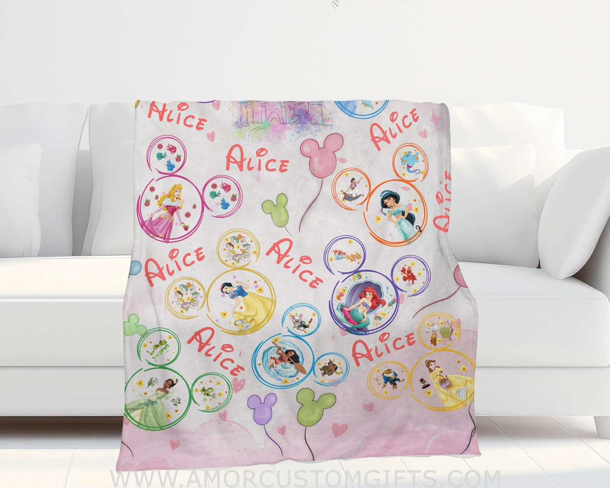 Blanket Personalized Name Pink Disney Princess Girl Blanket, Baby Princess Fleece Blankets, Gift For Baby Girl