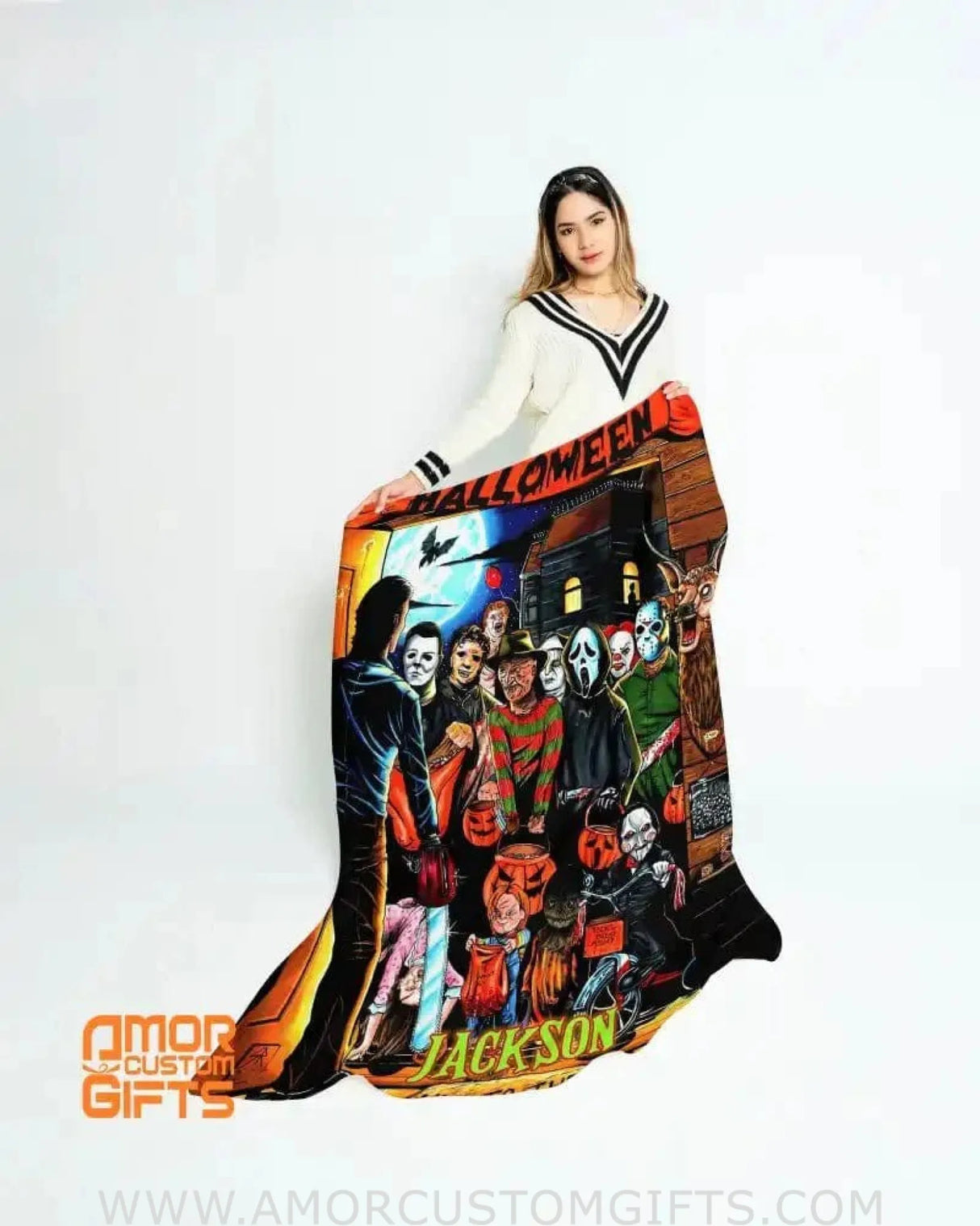 Blankets Personalized Name Super Horror Icons Halloween Blanket