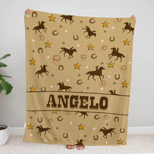 Blankets Personalized Name Wild West Baby Boy Swaddle Blanket, Cowboy Baby Blankets, Horse Patterns Soft Fleece Blanket