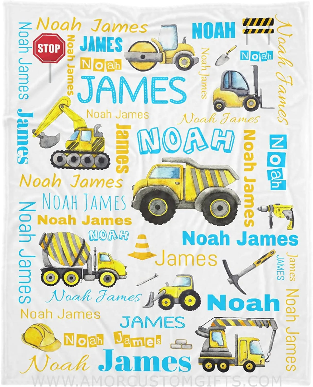 Blankets Personalized Toddlers Blanket, Lightweight Construction Truck Kid Custom Throws Blankets, Birthday for Newborn Baby