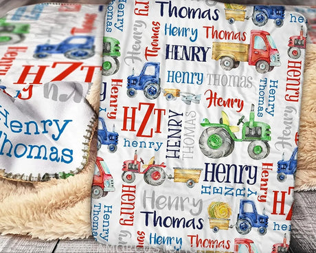 Blankets Personalized Tractor Blanket - Farm Baby Blanket, Farmer Custom Baby Blanket, Baby Blanket for Boys, Birthday Girl Gifts