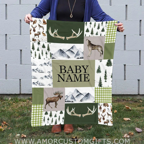 Blankets Personalized Woodland Nursery Blanket, Baby Boy Woodland Blanket,Deer Baby Blankets for Boys,Woodland Theme Blanket,