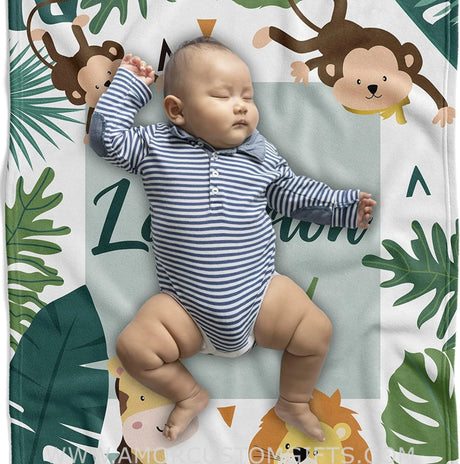 Blankets Safari Personalized Baby Blankets for Boys - Animal Gifts for Newborn with Name - Soft Lightweight Fleece