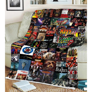 Blankets Vintage 1980s Rock and Roll Album Covers Blanket, Personalized Custom Fleece Blanket, Music Lover Gift Throw Tapestry Customized Blanket