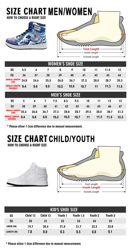 the size chart for a pair of shoes