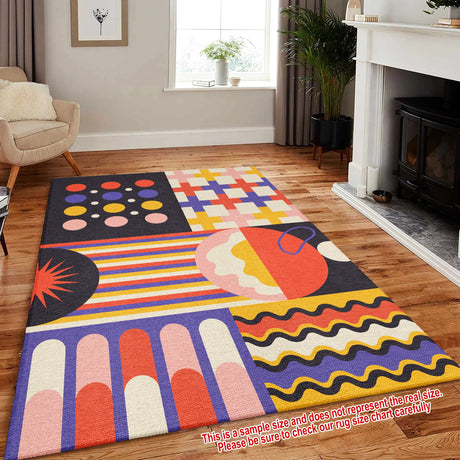 Mats & Rugs Retro Geometric Area Rugs | Retro Abstract Colorful Vintage Rug | Vintage Colorful Pattern Carpet, Mat, Home Decor
