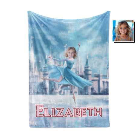 Personalized Face & Name Elsa Princess Dancing Castle Blanket