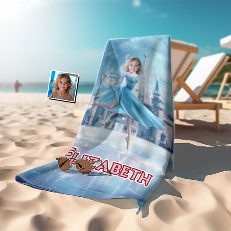 Personalized Face & Name Elsa Princess Dancing Girl Beach Towel