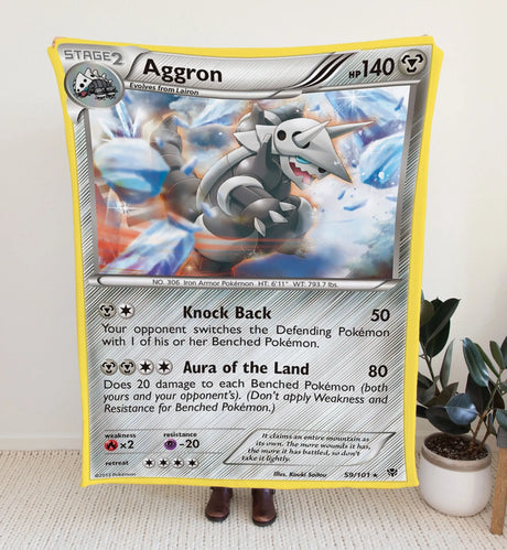 Aggron Black & White Series Blanket | Custom Pk Trading Card Personalize Anime Fan Gift