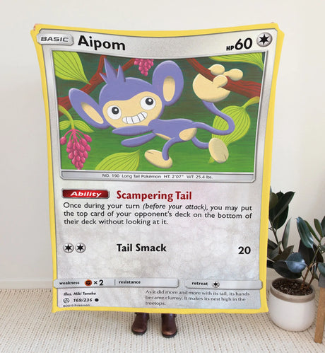 Aipom Sun & Moon Series Blanket | Custom Pk Trading Card Personalize Anime Fan Gift