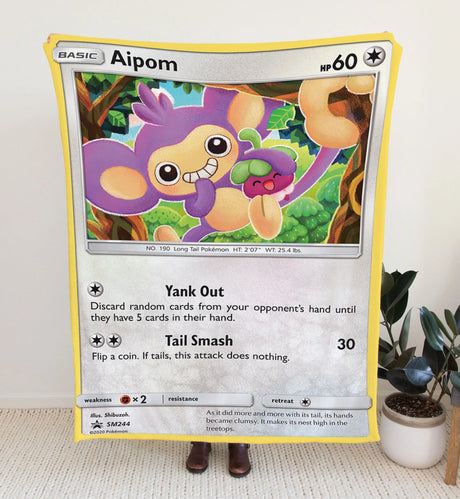Aipom Sun & Moon Series Blanket | Custom Pk Trading Card Personalize Anime Fan Gift
