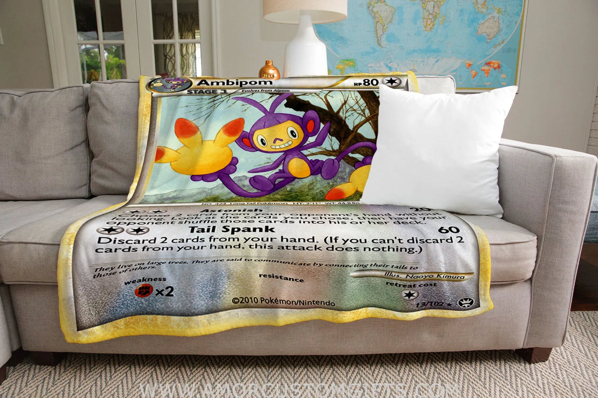 Ambipom Heartgold & Soulsilver Series Blanket | Custom Pk Trading Card Personalize Anime Fan Gift