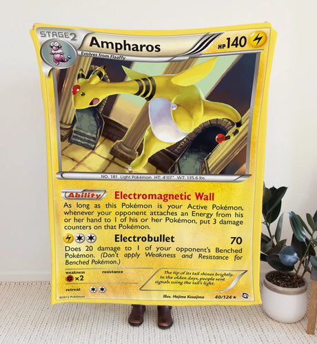 Ampharos Black & White Series Blanket | Custom Pk Trading Card Personalize Anime Fan Gift