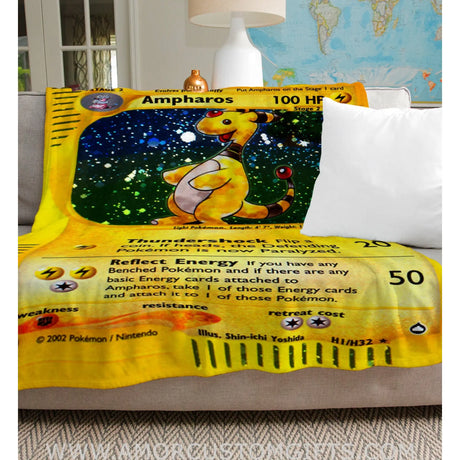 Ampharos E-Card Series Blanket | Custom Pk Trading Card Personalize Anime Fan Gift