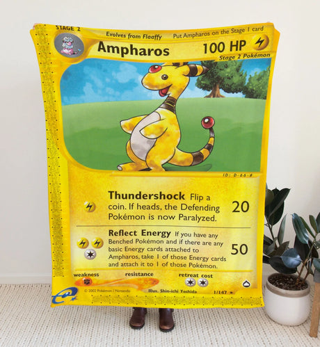 Ampharos E-Card Series Blanket | Custom Pk Trading Card Personalize Anime Fan Gift