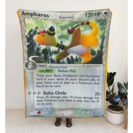 Ampharos Ex Series Sherpa Blanket | Custom Pk Trading Card Personalize Anime Fan Gift