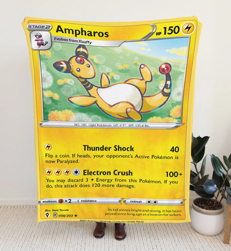 Ampharos Sword & Shield Series Sherpa Blanket | Custom Pk Trading Card Personalize Anime Fan Gift