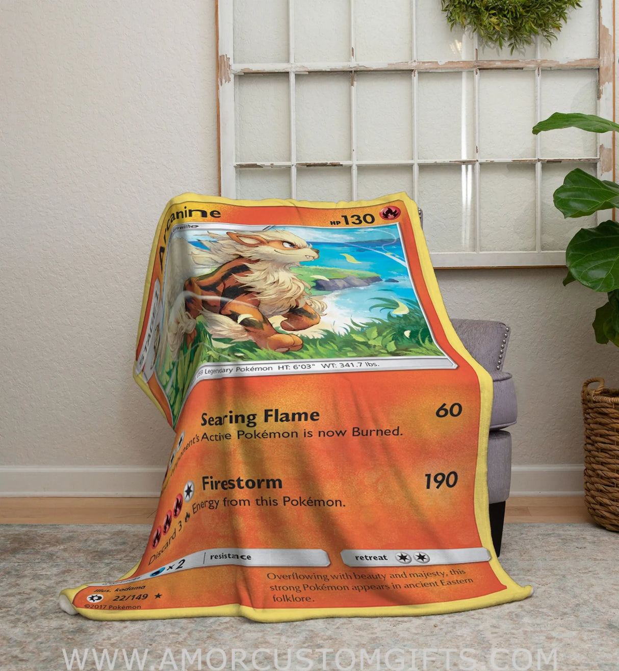 Arcanine Sun & Moon Series Blanket | Custom Pk Trading Card Personalize Anime Fan Gift