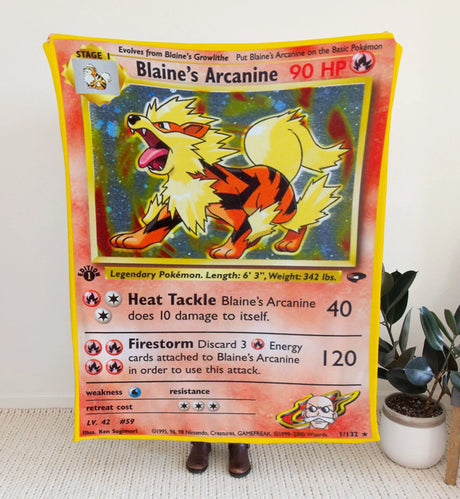 Blaine’s Arcanine Blanket | Custom Pk Trading Card Personalize Anime Fan Gift