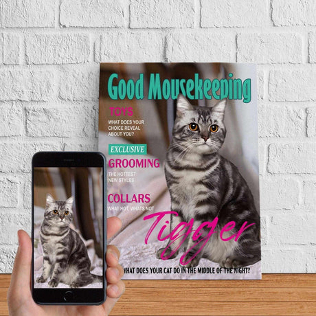 Posters, Prints, & Visual Artwork Cat Good Mousekeeping Personalized Pet Poster Canvas Print | Personalized Dog Cat Prints | Magazine Covers | Custom Pet Portrait from Photo | Personalized Gifts for Cat Mom or Dad, Pet Memorial Gift