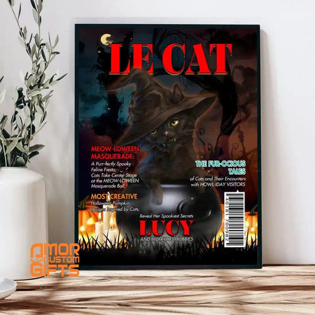 Posters, Prints, & Visual Artwork Cat Lovers - Le Cat Halloween Magazine - Personalized Pet Poster Canvas Print