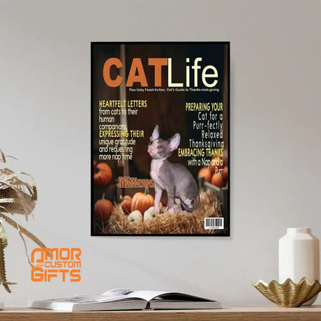 Posters, Prints, & Visual Artwork Cat Lovers - Cat Thanksgiving Magazine 3 - Personalized Pet Poster Canvas Print
