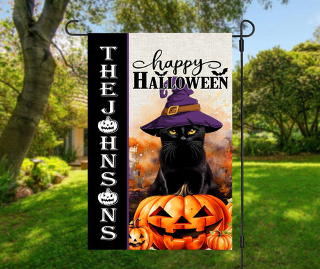 Yard Signs & Flags Cat Lovers - Happy Halloween Witch Cat - Personalized Flag