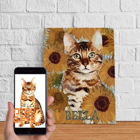 Posters, Prints, & Visual Artwork Cat Sunflower Painting Personalized Pet Poster Canvas Print | Personalized Dog Cat Prints | Magazine Covers | Custom Pet Portrait from Photo | Personalized Gifts for Cat Mom or Dad, Pet Memorial Gift