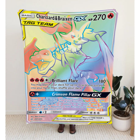 Charizard & Braixen-Gx Sun Moon Series Blanket | Custom Pk Trading Card Personalize Anime Fan Gift