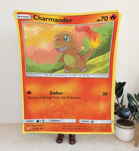 Charmander Sun & Moon Series Blanket | Custom Pk Trading Card Personalize Anime Fan Gift 30X40