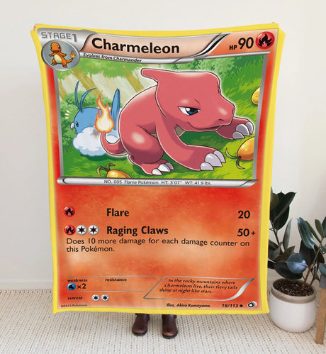 Charmeleon Black & White Series Blanket | Custom Pk Trading Card Personalize Anime Fan Gift 30X40