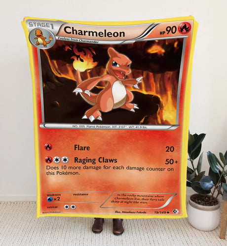 Charmeleon Black & White Series Blanket | Custom Pk Trading Card Personalize Anime Fan Gift 30X40