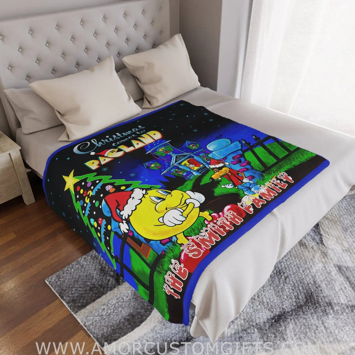 Blankets Christmas Pacman With Pets Blanket, Personalized Fleece Blanket,  Customized Blanket