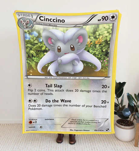 Cinccino Black & White Series Blanket | Custom Pk Trading Card Personalize Anime Fan Gift 30X40