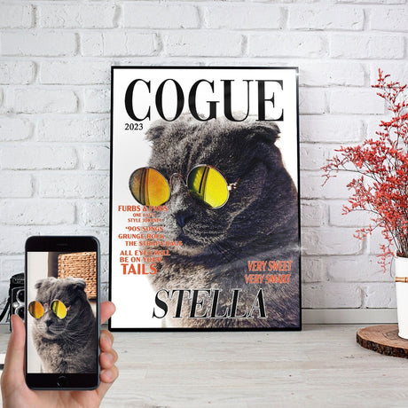 Posters, Prints, & Visual Artwork Cogue Watercolor Dogue Personalized Pet Poster Canvas Print | Personalized Dog Cat Prints | Magazine Covers | Custom Pet Portrait from Photo | Personalized Gifts for Cat Mom or Dad, Pet Memorial Gift