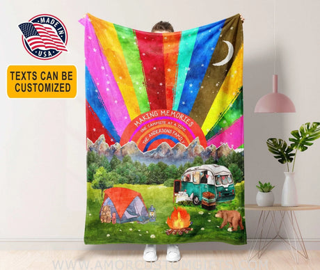 Blankets Colorful Rainbow Camping Blanket, Personalized Custom Fleece Blanket, Gift  Customized Blanket