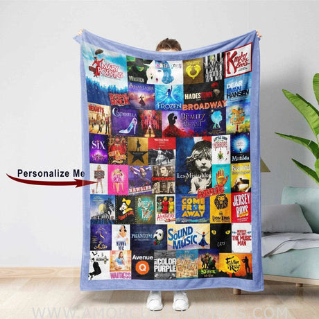 Blankets Custom Broadway Musicals Posters Collage Blanket | Personalized Custom Fleece Blanket, Music Theather Lover Gift Bedding Throw Tapestry