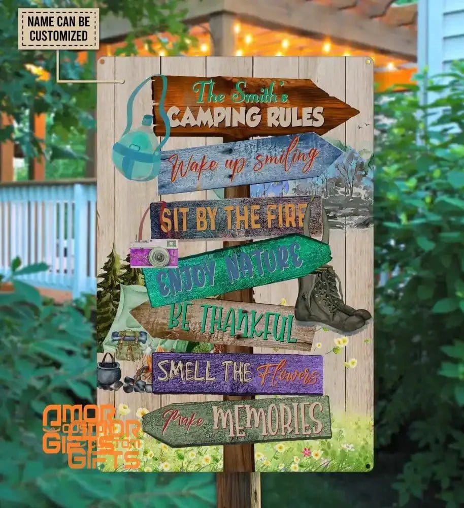 Metal Tin Signs Custom Camping Rules Metal Tin Sign | Personalized Camping Metal Sign