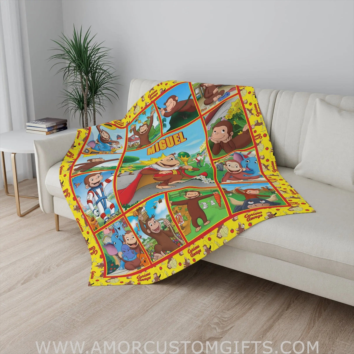 Blankets Custom Curious George Monkey Blanket, Personalized Fleece Blanket,  Customized Blanket