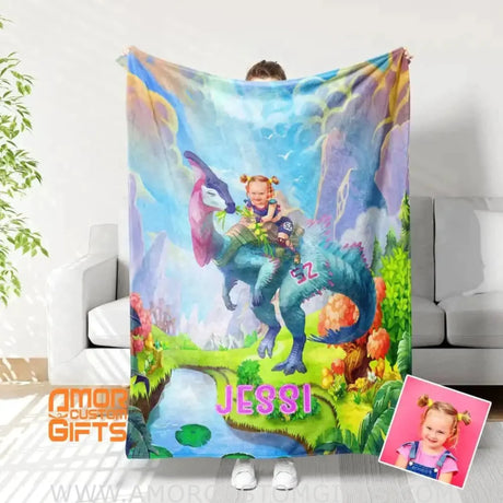Blankets Custom Face Dragon Knight 2 Girl In Fairy Forest Blanket