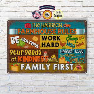 Metal Tin Signs Custom Farmhouse Rules Family First Metal Tin Sign | Personalized Farmhouse Metal Sign