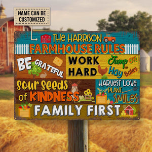 Metal Tin Signs Custom Farmhouse Rules Family First Metal Tin Sign | Personalized Farmhouse Metal Sign
