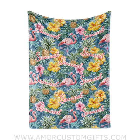 Blankets Custom Flamingos Pineapples Tropical Summer Blanket