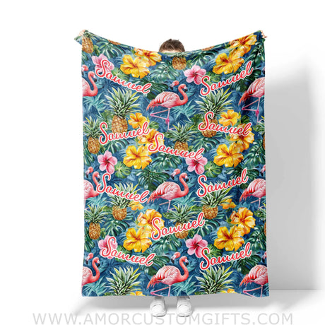 Blankets Custom Flamingos Pineapples Tropical Summer Blanket